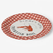 赤チェックのザリガニのボイルパーティー・海鮮パーティーの紙 ペーパープレート (アングル)