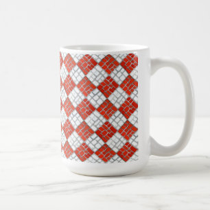 赤チェックモザイク背の高い白いマグカップ コーヒーマグカップ