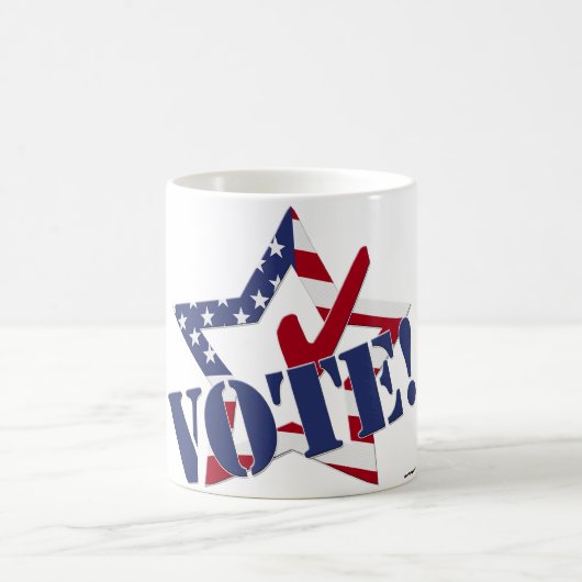 赤チェック青VOTEとアメリカ国旗の星 コーヒーマグカップ (中央)
