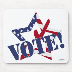 赤チェック青VOTEとアメリカ国旗の星 マウスパッド