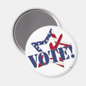 赤チェック青VOTEとアメリカ国旗の星 マグネット (正面/裏面)