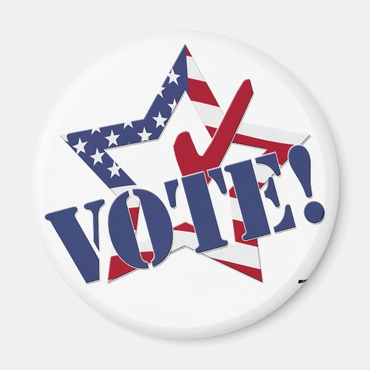 赤チェック青VOTEとアメリカ国旗の星 マグネット (正面)