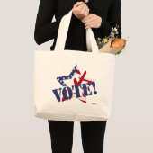 赤チェック青VOTEとアメリカ国旗の星 ラージトートバッグ (正面(商品))