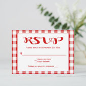 赤チェックRSVP結婚の、パーティージンガム・プレイド 出欠カード (スタンド正面)