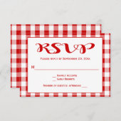 赤チェックRSVP結婚の、パーティージンガム・プレイド 出欠カード (正面/裏面)