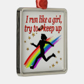 赤チャンピオンガールートラック&フィールドデザイン メタルオーナメント (右)