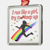 赤チャンピオンガールートラック&フィールドデザイン メタルオーナメント (左)