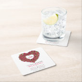 赤チューリップリースインクスケッチモノグラム結婚ズ スクエアペーパーコースター (インサイチュ)