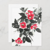 赤ツバキ墨色と水色絵画の (正面/裏面)