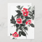 赤ツバキ墨色と水色絵画の (正面/裏面)