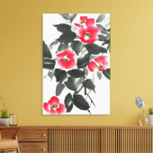 赤ツバキ墨色と水色絵画の キャンバスプリント (インサイチュ (リビング))