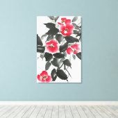 赤ツバキ墨色と水色絵画の キャンバスプリント (インサイチュ (ウッドフロア))