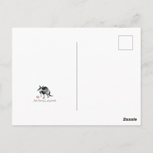 赤ツバキ墨色と水色絵画の ポストカード (裏面)