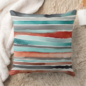 赤ティール（緑がかった色）と炭抽象芸術ストライプ クッション (ブランケット)