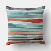 赤ティール（緑がかった色）と炭抽象芸術ストライプ クッション (裏面)