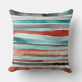 赤ティール（緑がかった色）と炭抽象芸術ストライプ クッション