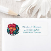 赤ティール（緑がかった色）オレンジ牡丹金ゴールドトリム結婚のアドレス ラベル (インサイチュ)