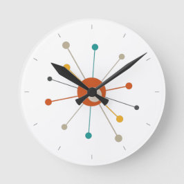 赤ティール（緑がかった色）原子時代スターバストミッドセンチュリーモダン ラウンド壁時計