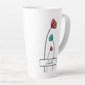 赤ティール（緑がかった色）花 カフェラテマグ (右アングル)