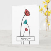 赤ティール(緑がかった色)花 カード (黄色い花)