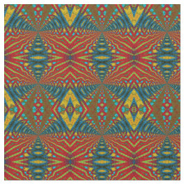 赤ティール（緑がかった色）黄モダン民族繊維族プリント ファブリック