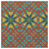 赤ティール(緑がかった色)黄モダン民族繊維族プリント ファブリック (クローズアップ)