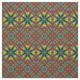 赤ティール（緑がかった色）黄モダン民族繊維族プリント ファブリック