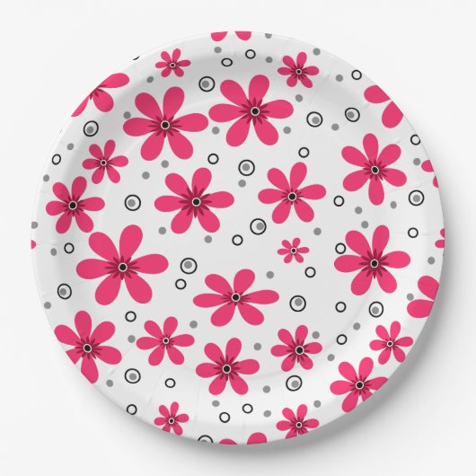 赤デイジーの花レトロ背景の夏 ペーパープレート (正面)