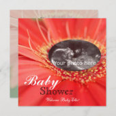赤デイジーフラワーチャイルドソノグラムベビーシャワー招待状 招待状 (正面/裏面)