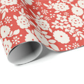 赤デイジー絵を描花模様包紙 ラッピングペーパー (ロールコーナー)