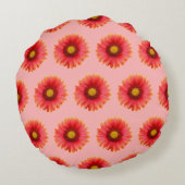 赤デイジー花丸枕の継ぎ目無し模様 ラウンドクッション (裏面)