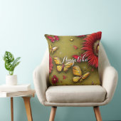 赤デイジー金ゴールド蝶パーソナライズされた名 クッション (椅子)