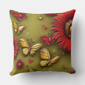 赤デイジー金ゴールド蝶パーソナライズされた名 クッション (裏面)