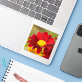 赤デイジー シール (ノートパソコンとiPhone)