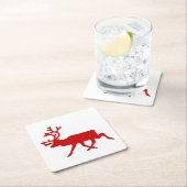 赤トナカイ/カリブシルエット スクエアペーパーコースター (インサイチュ)