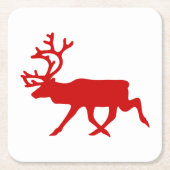 赤トナカイ/カリブシルエット スクエアペーパーコースター (正面)