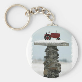 赤トラクタボタンのキーチェーン キーホルダー