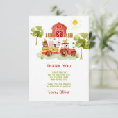 赤トラクターファーム動物の誕生日感謝していあなた カード (スタンド正面)