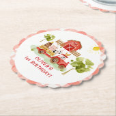 赤トラクターファーム動物の誕生日 ペーパーコースター (アングル)