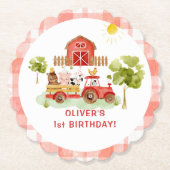 赤トラクターファーム動物の誕生日 ペーパーコースター (正面)