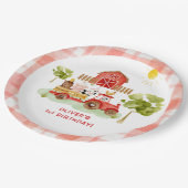 赤トラクターファーム動物の誕生日 ペーパープレート (アングル)