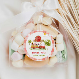 赤トラクターファーム動物の誕生日 ラウンドシール