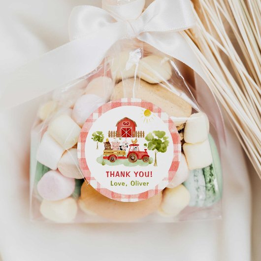 赤トラクターファーム動物の誕生日 ラウンドシール