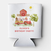 赤トラクターファーム動物の誕生日 缶クーラー (正面)