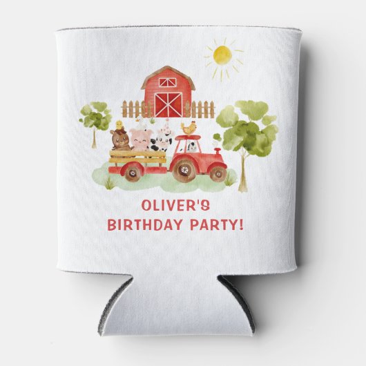赤トラクターファーム動物の誕生日 缶クーラー (正面)