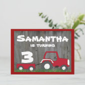 赤トラクタ誕生日招待状:カート内の年齢 招待状 (スタンド正面)