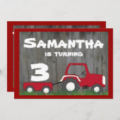 赤トラクタ誕生日招待状:カート内の年齢 招待状 (正面/裏面)