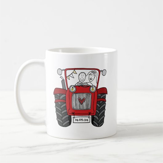 赤トラクパーソナライズされたタカントリー結婚式のギフト コーヒーマグカップ (左)
