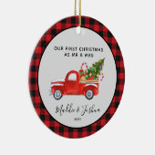 赤トラックの初めてのクリスマスはミセス・フォト・プレイドとして セラミックオーナメント (右)