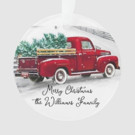 赤トラックモノグラムのクリスマスアクリルオーナメント オーナメント